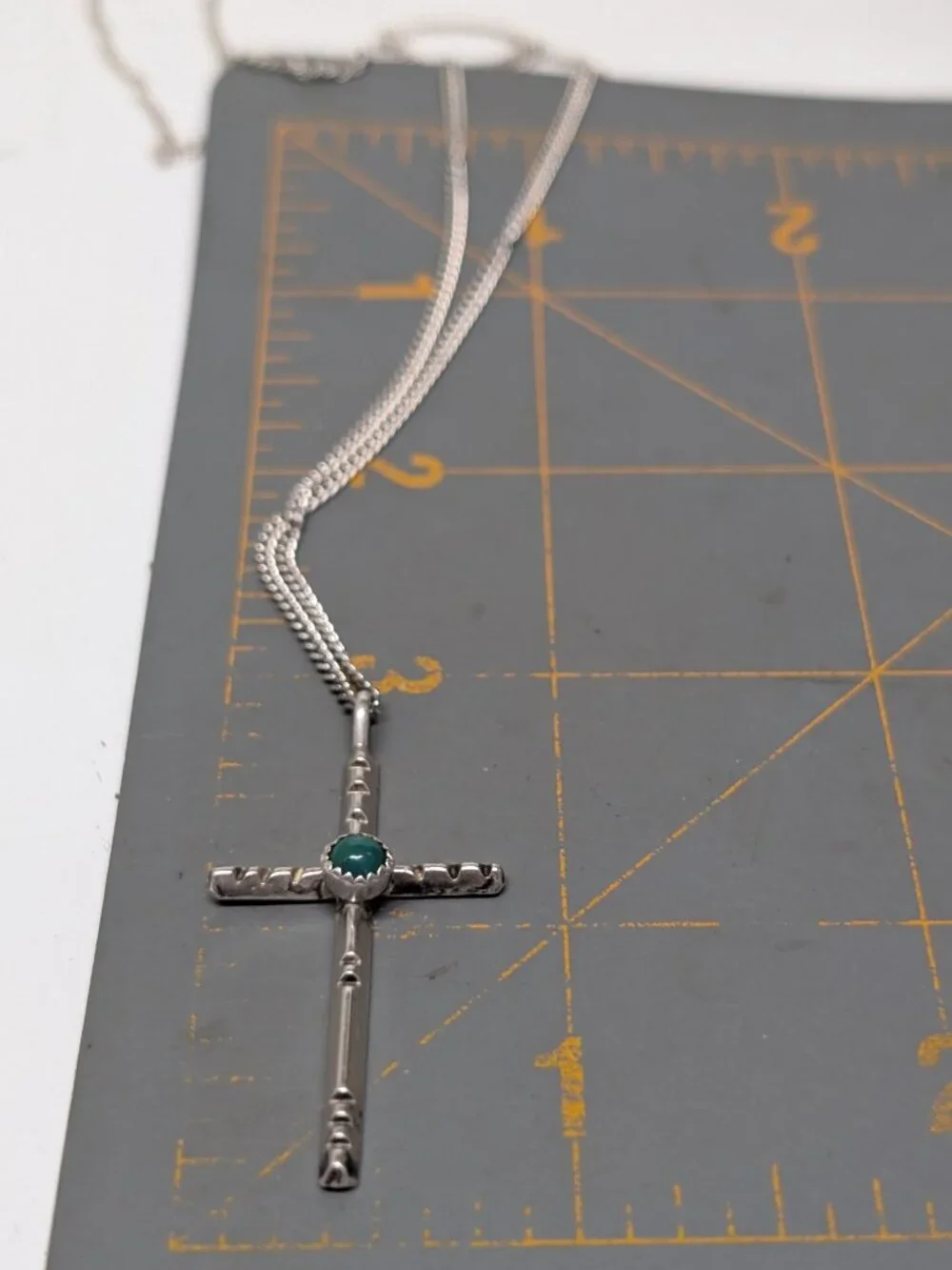 Navajo Style Sterling Silver Turquoise Cross Pendant Necklace